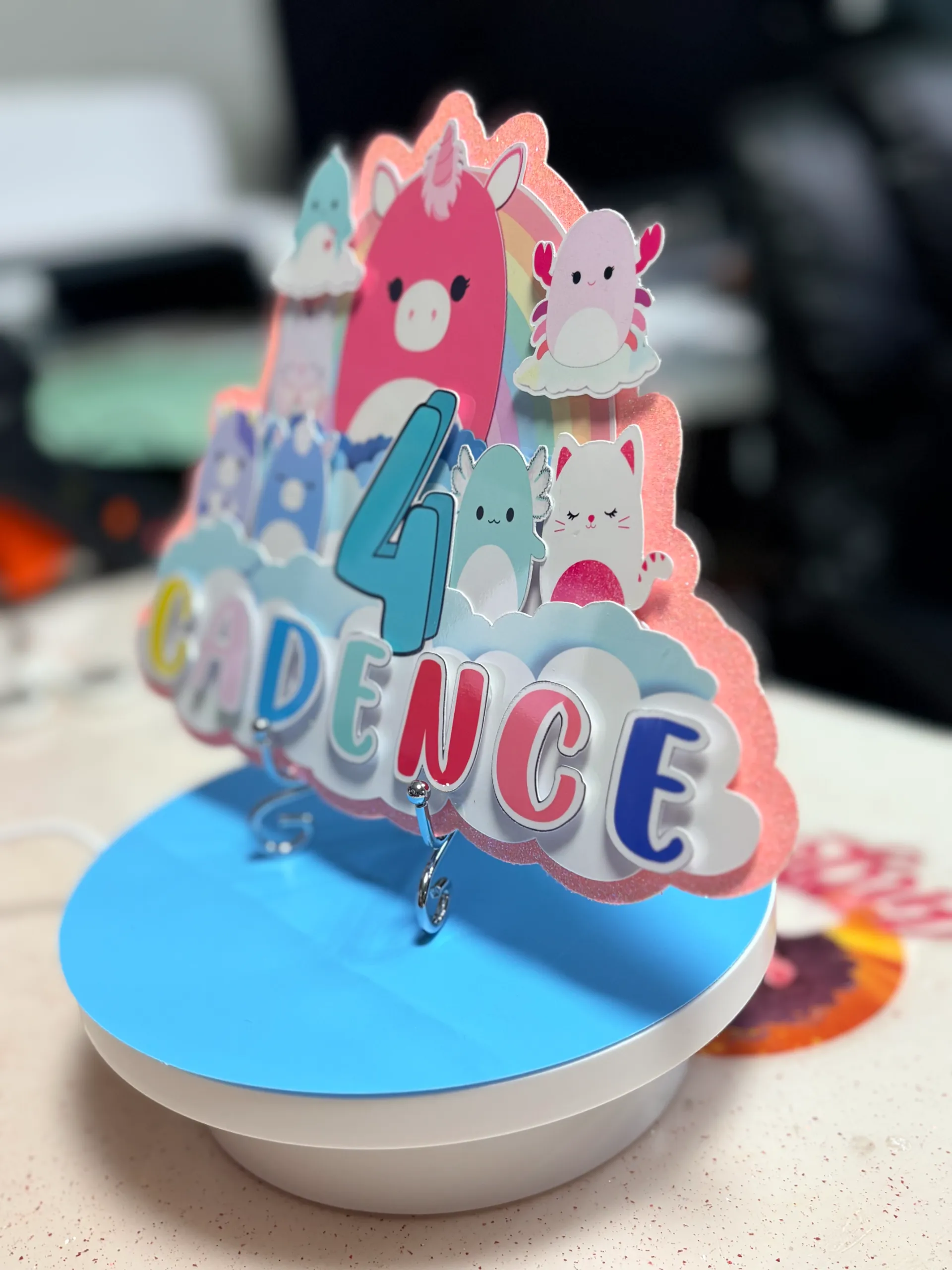 Personalized Squishmallow Glitter Cake Topper: Girls Birthday Party Decoration 4 Personalized Squishmallow Glitter Cake Topper: Girls Birthday Party Decoration - Image 4