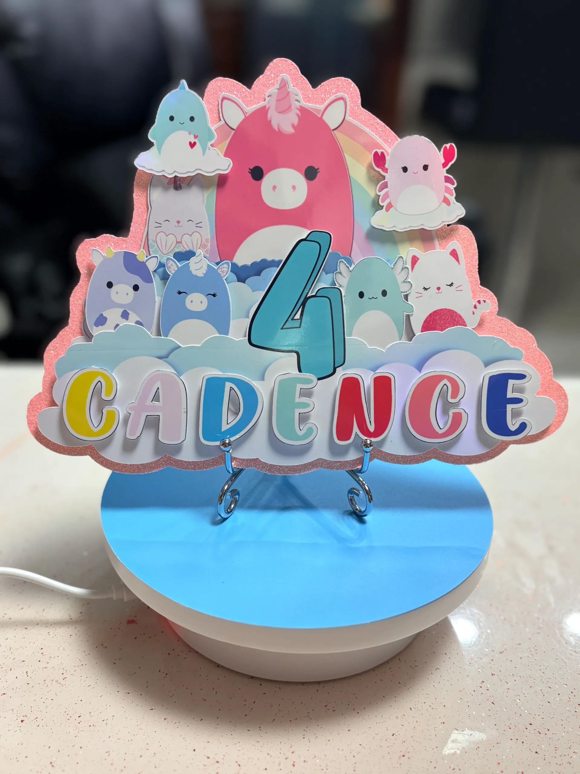 Personalized Squishmallow Glitter Cake Topper: Girls Birthday Party Decoration 2 Personalized Squishmallow Glitter Cake Topper: Girls Birthday Party Decoration - Image 2