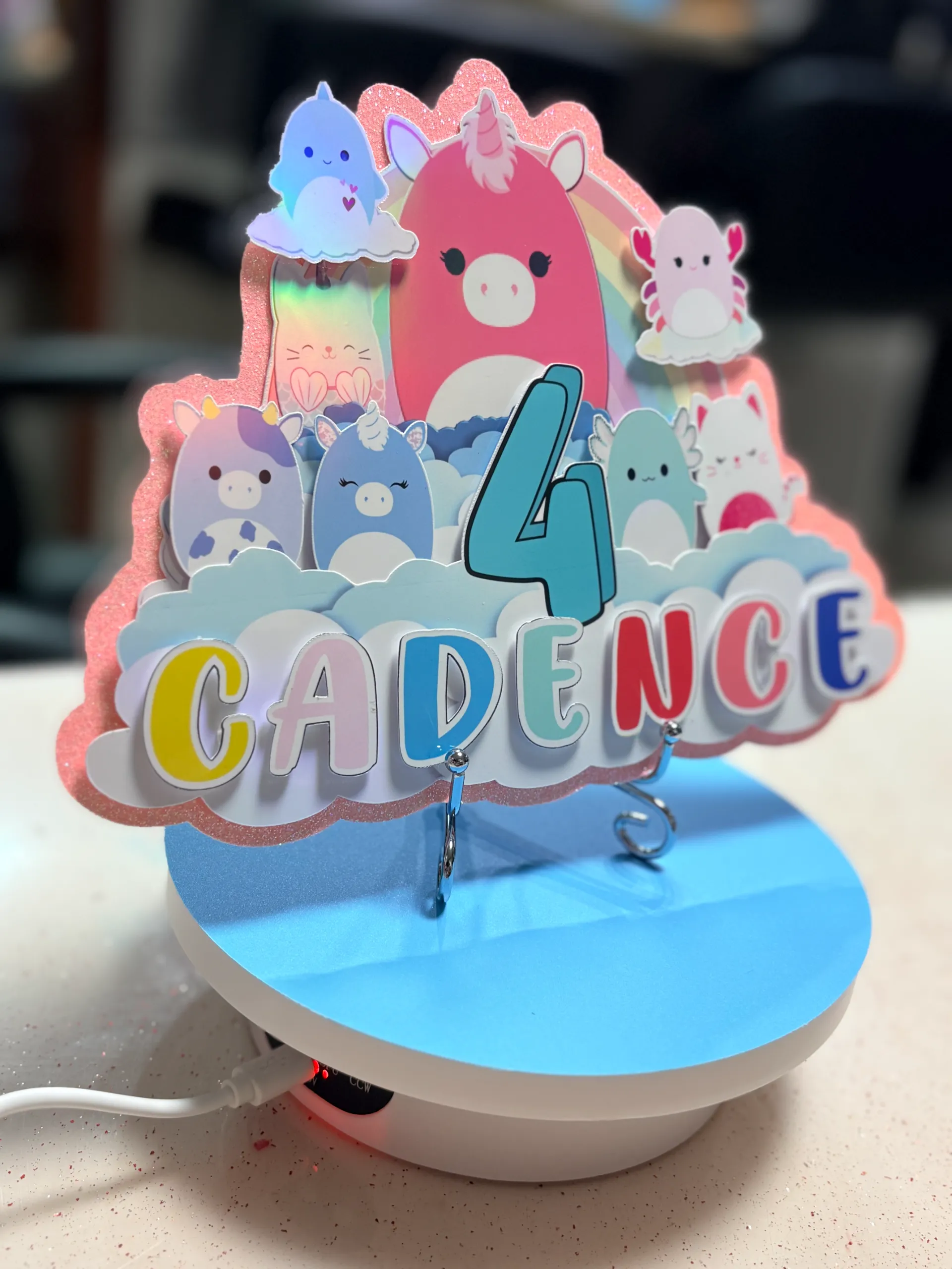Personalized Squishmallow Glitter Cake Topper: Girls Birthday Party Decoration 3 Personalized Squishmallow Glitter Cake Topper: Girls Birthday Party Decoration - Image 3
