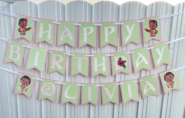 Baby Moana Girl Happy Birthday Banner