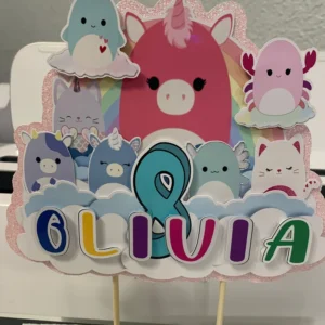 Personalized Squishmallow Glitter Cake Topper: Girls Birthday Party Decoration