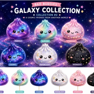 Handmade Galaxy Kawaii Dumpling Cupcake Toppers featuring adorable cosmic-inspired dumpling characters for personalized party decorations.