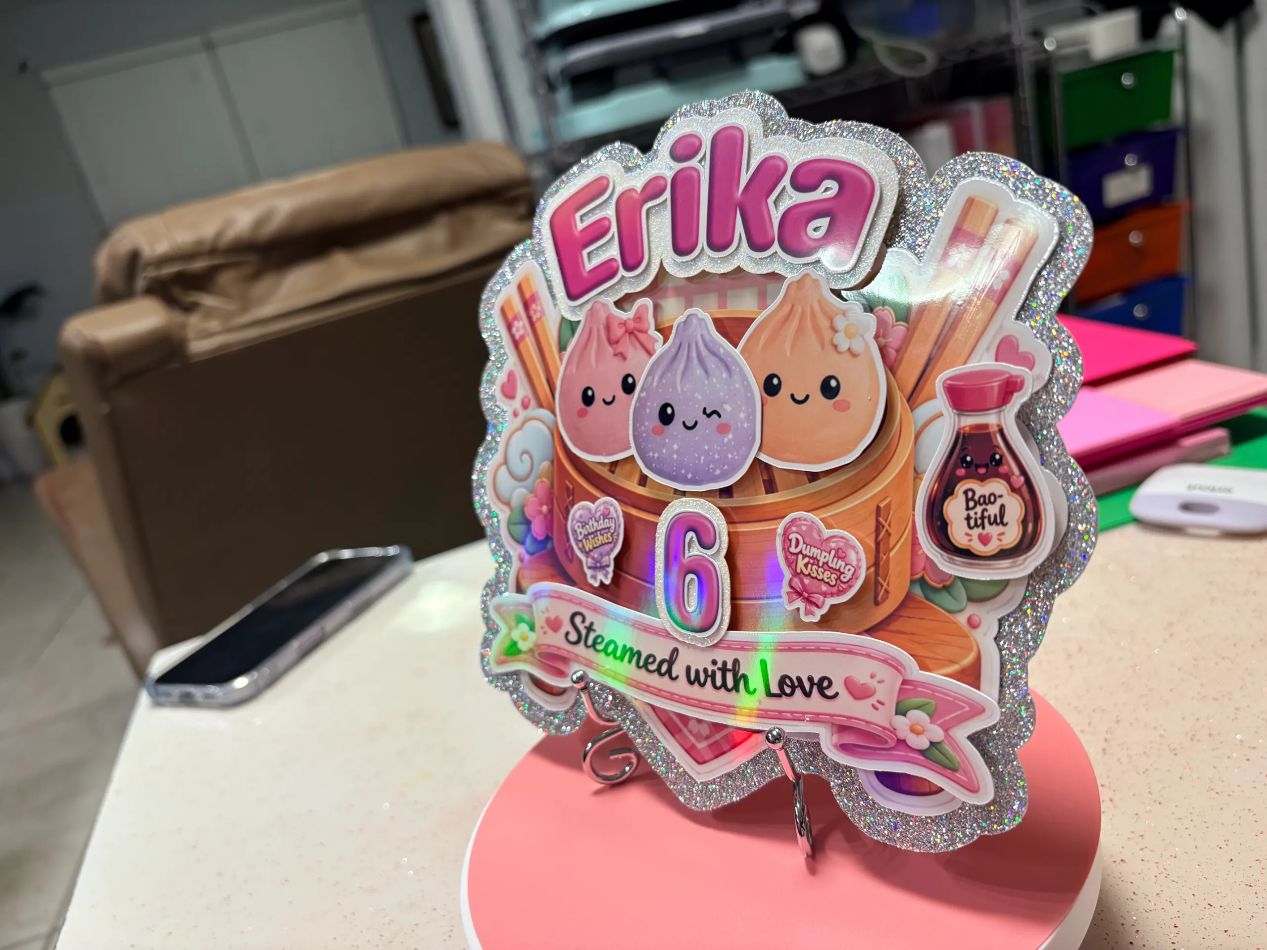 Personalized Kawaii Dumplings Cake Topper – Custom Name &Amp; Age, Glitter Birthday Decoration 3 Personalized Kawaii Dumplings Cake Topper – Custom Name & Age, Glitter Birthday Decoration - Image 3