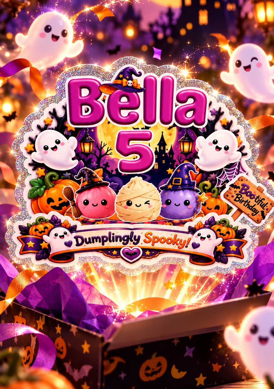 Personalized Halloween Kawaii Dumplings Cake Topper β Custom Name &Amp; Age 1 Personalized Halloween cake topper