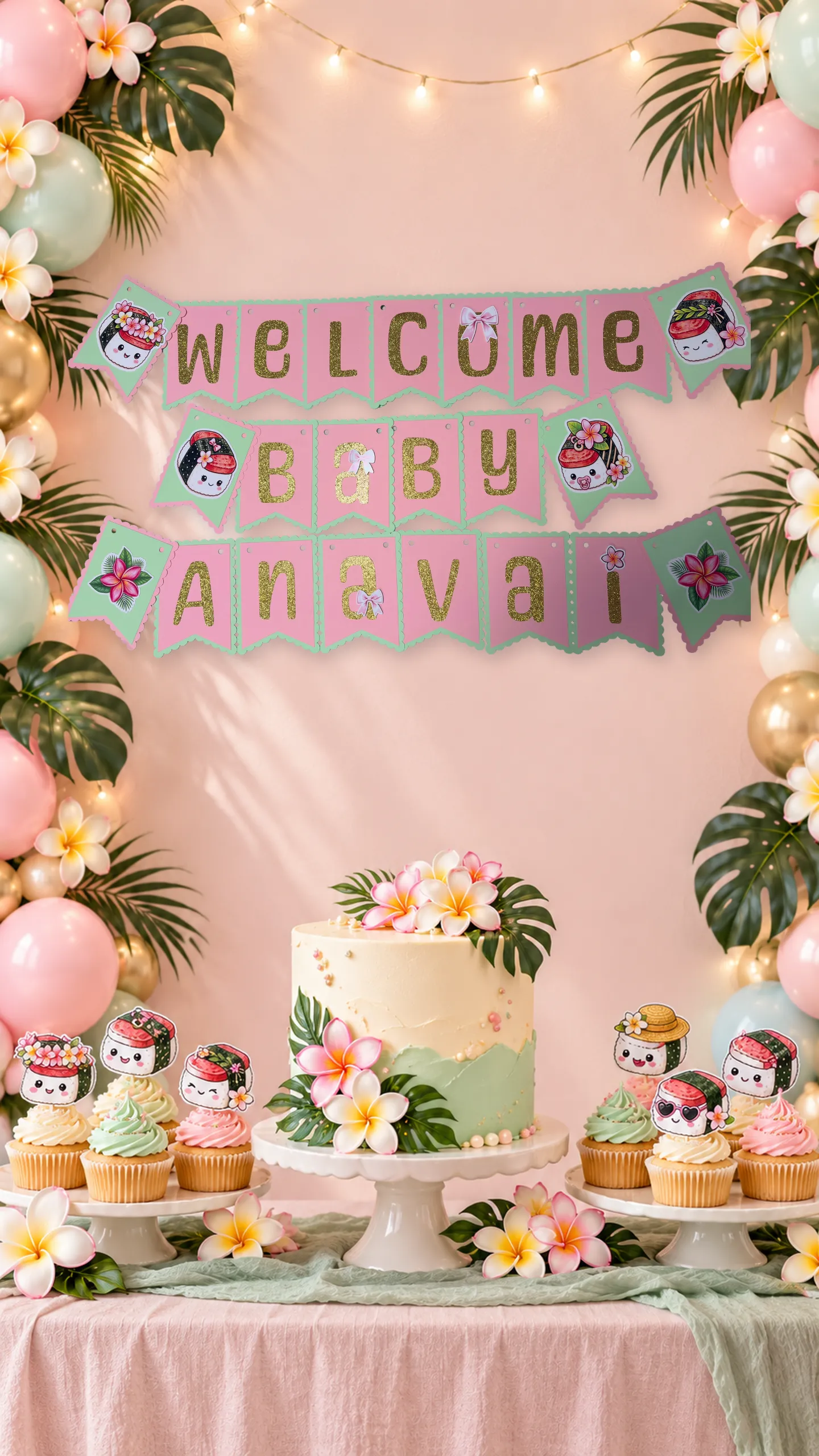 Personalized Kawaii Musubi Birthday Banner | Custom Name Party Decoration 2 Personalized Kawaii Musubi Birthday Banner | Custom Name Party Decoration - Image 2